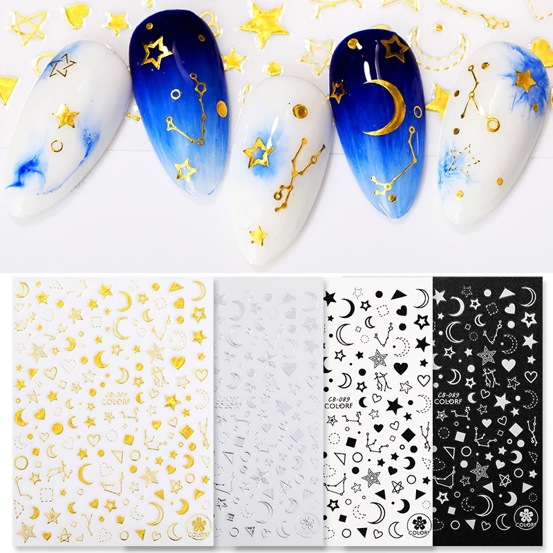 1 лист 3D золотая бронзовая Серебряная наклейка для дизайна ногтей Рельефный