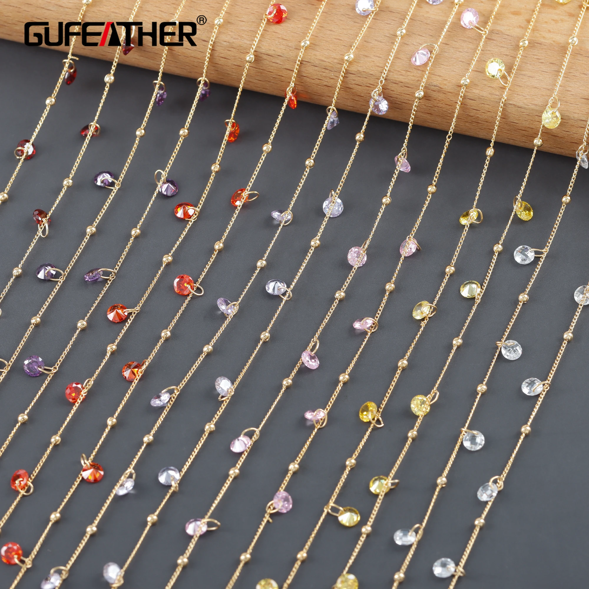 

GUFEATHER C254, аксессуары для ювелирных изделий, цепочка «сделай сам», позолота 18 карат, медь металл, цирконы, diy браслет ожерелье, ювелирные издел...