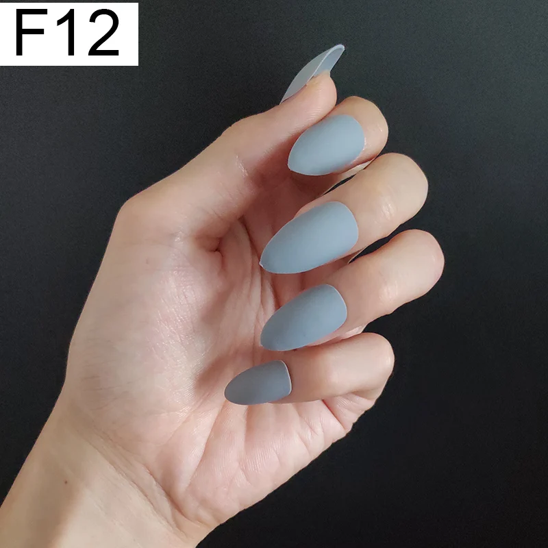 F12 Stiletto x 1PC 24 шт./компл. стилет балерина гроб круглый овальной формы с полным покрытием матовая накладные ногти для ног, мягкая на ощупь, накладные ногти искусственные ногти Нейл Арта, набор - Цвет: F12 Stiletto x 1PC