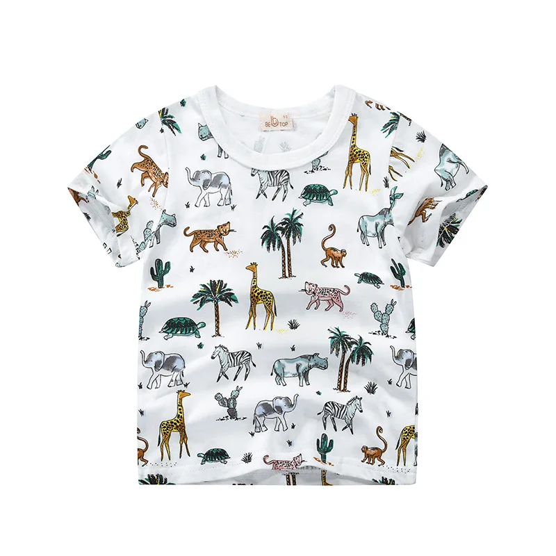 

New 2020 Summer Kids Boys T Shirt Animal Cartoon Print Short Sleeve O-neck Cotton T-shirts Tops Cotton Children T-shirt For 2-6T