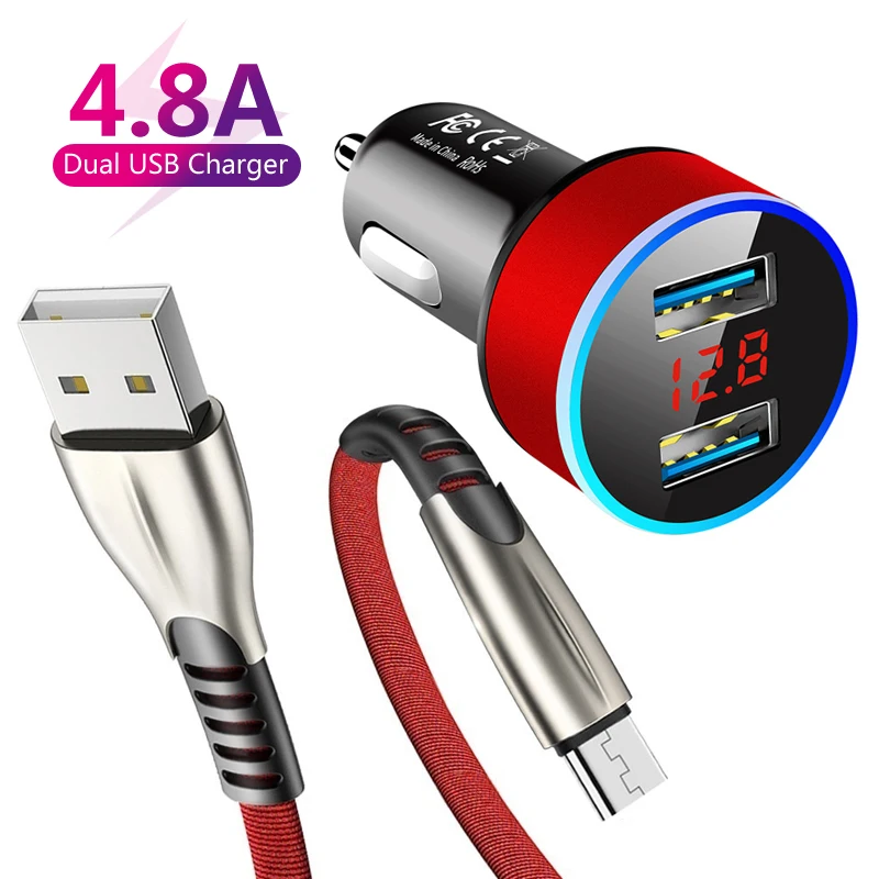 Автомобильное зарядное устройство с 2 USB портами для Huawei P20/P30/P40 Lite/Honor 10x/30i/v40/Samsung