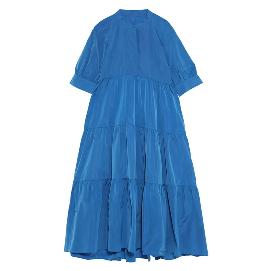 

High Quality 2020 Autumn Sexy O-Neck Puff Short Sleeve Pleated Long Dress Elegant Women'S Celebrity Club Party Dress Vestidos