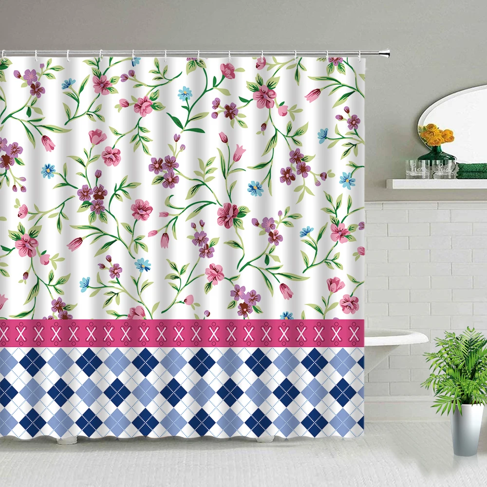

Flower Landscape Shower Curtains Floral Plant Leaves Scenery 3d Print Waterproof Bathroom Curtain With Hooks Bathtub Decor Cloth