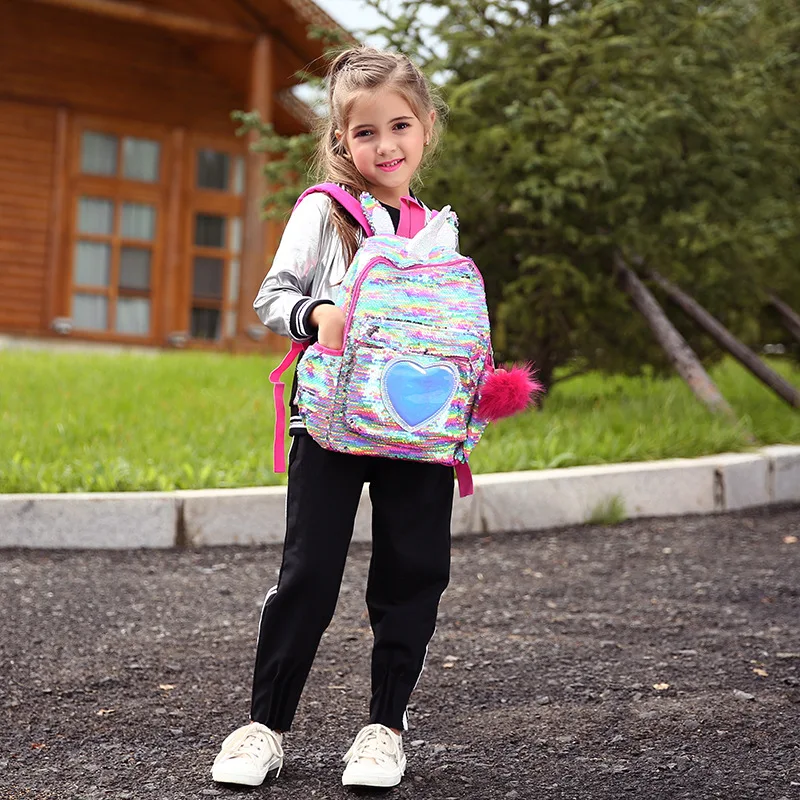 

2020 Unicorn School Bag Kawaii Girls Women's Casual Travel Backpacks Children Sequined Portfolio to School Book Bag For Teenager