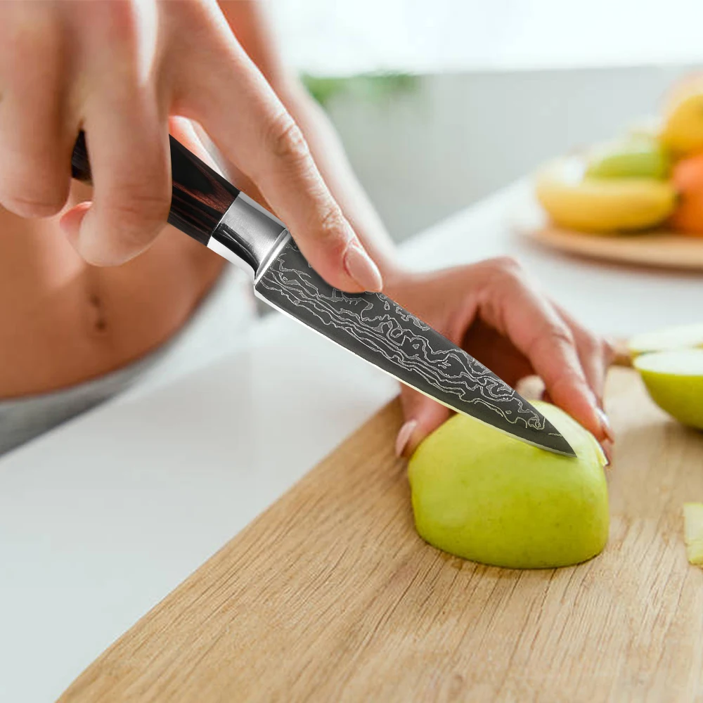 Подарочные кухонные ножи Защита краев ножны лазерный узор дамасский нож резак