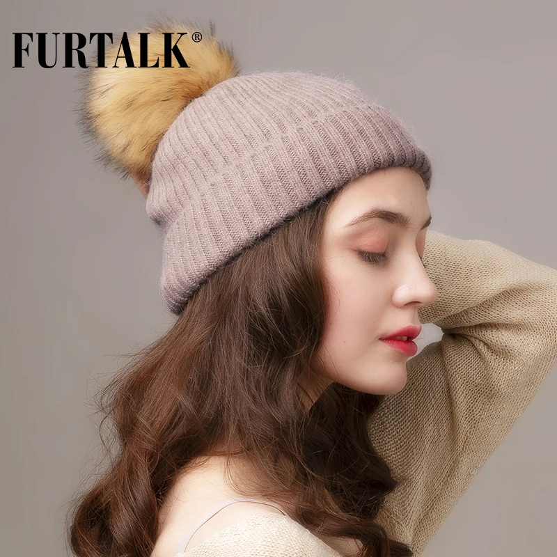 FURTALK зимние шапки из кроличьего меха для женщин Шапка-бини теплая шапка