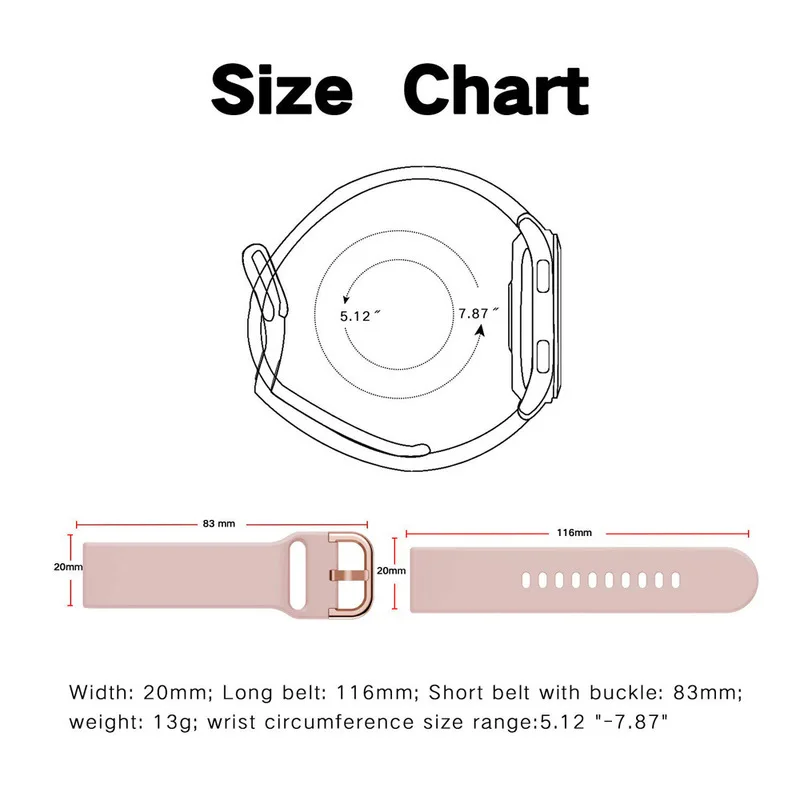 

20mm 22mm Silicone Strap for Samsung Watch 42m 46mm Watch 3 41mm 45mm Band Active 2 Gear S2 S3 Huawei Watch gt 2 Bracelet
