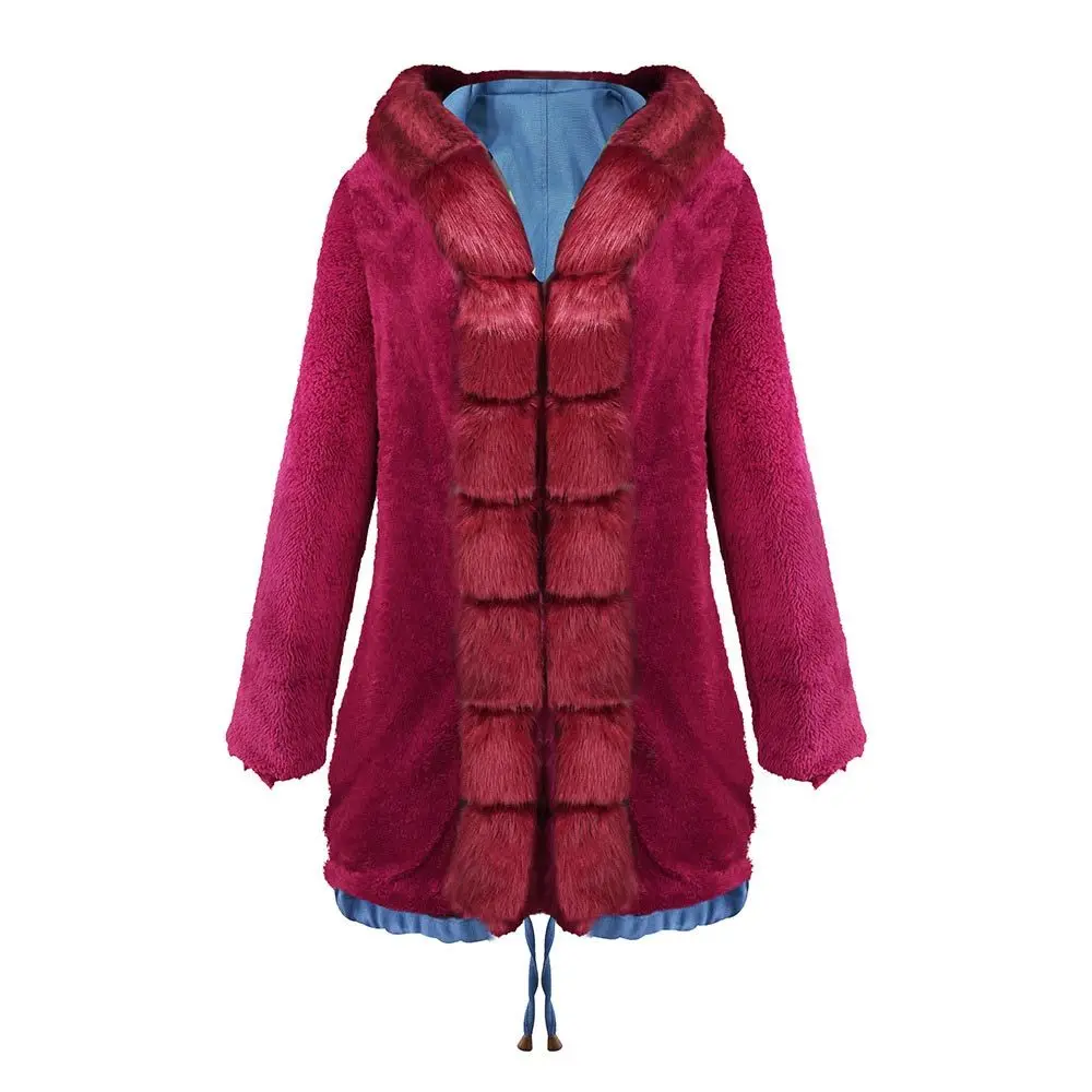 

Cotton Liner Warm Coat Faux Fur Collar Jacket Women Lace Up Slim Long Coat Female Winter Big Fur Hooded Parka Mujer Coats