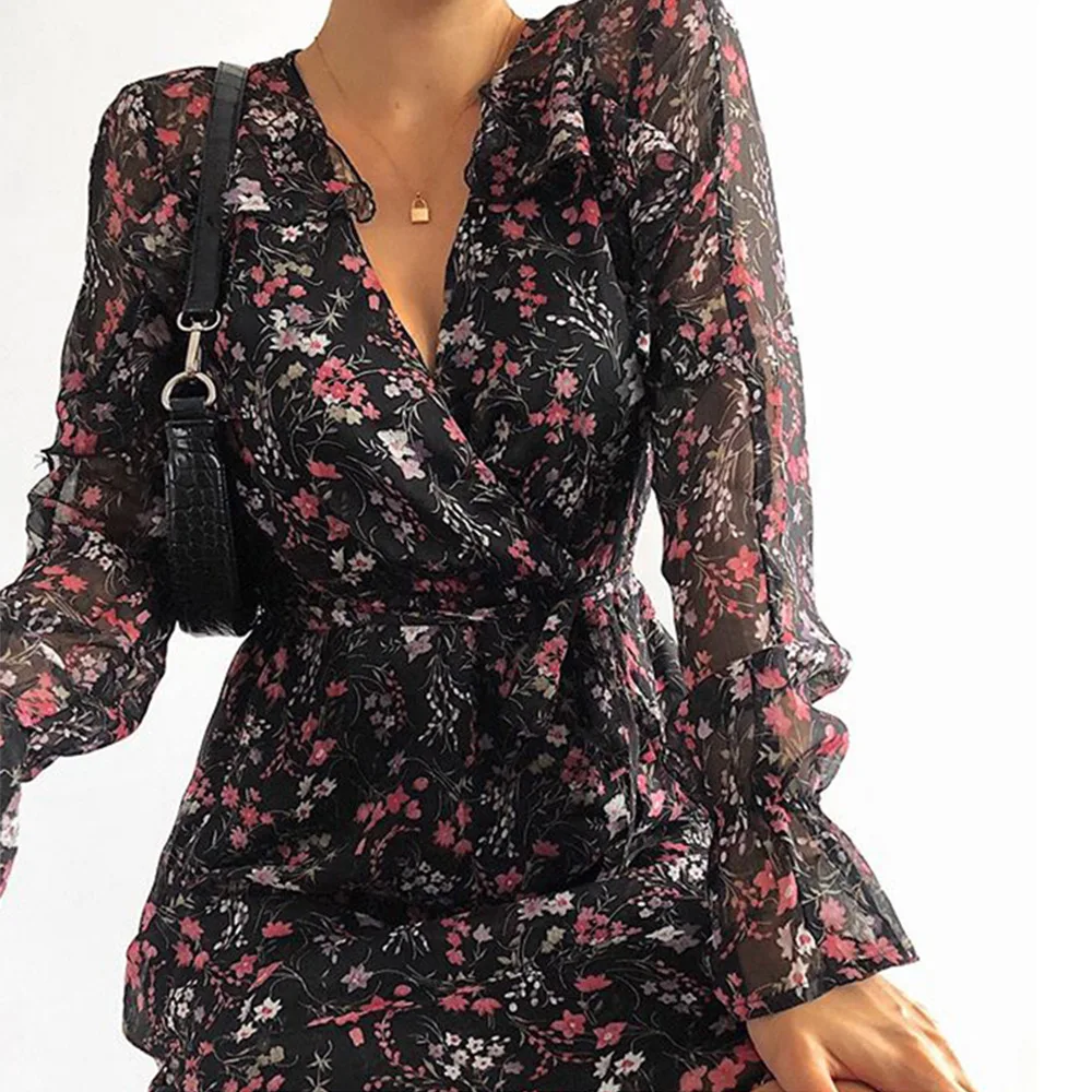 Zqlz весеннее платье с цветочным принтом в стиле бохо женское шифоновое высокой