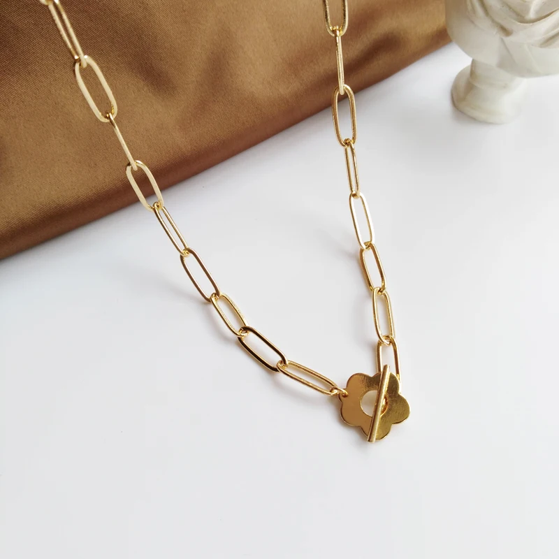 Женское Ожерелье из металлических цветов модное Золотое ожерелье с