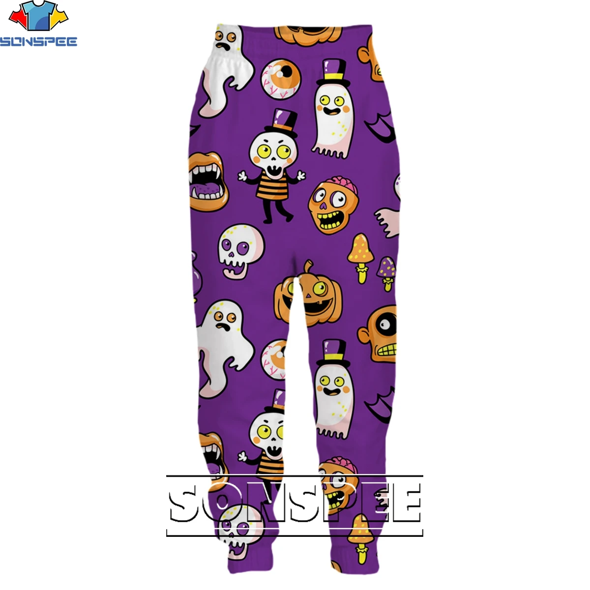 

SONSPEE Halloween Trousers Anime Hip-hop Style Men Women Pumpkin Skull Ghost Long Pants Fashion Harajuku Streetpants Clothing
