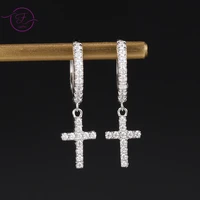925 sterling silver hoop earrings cross inlaid white zircon earrings for women men gift pendant fine ear jewelry