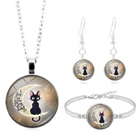 i love you to the moon and back art photo jewelry set glass necklace earring bracelet totally 4 pcs for womens fashion gifts