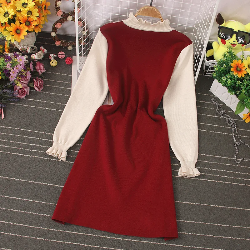 

2021 New Spring Summer Women's Ruffled Dress Solid Button Long Sleeve Fashion Medium Waist Casual Ladies Chic Dress