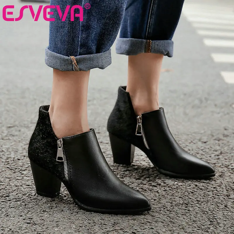 ESVEVA 2020 женская обувь зимние ботильоны на высоком устойчивом каблуке из