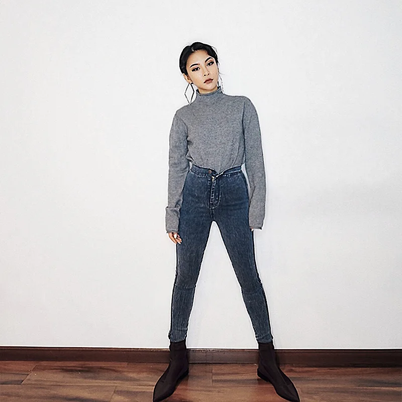 Эластичные джинсы женские брюки с завышенной талией для мам джинсовые