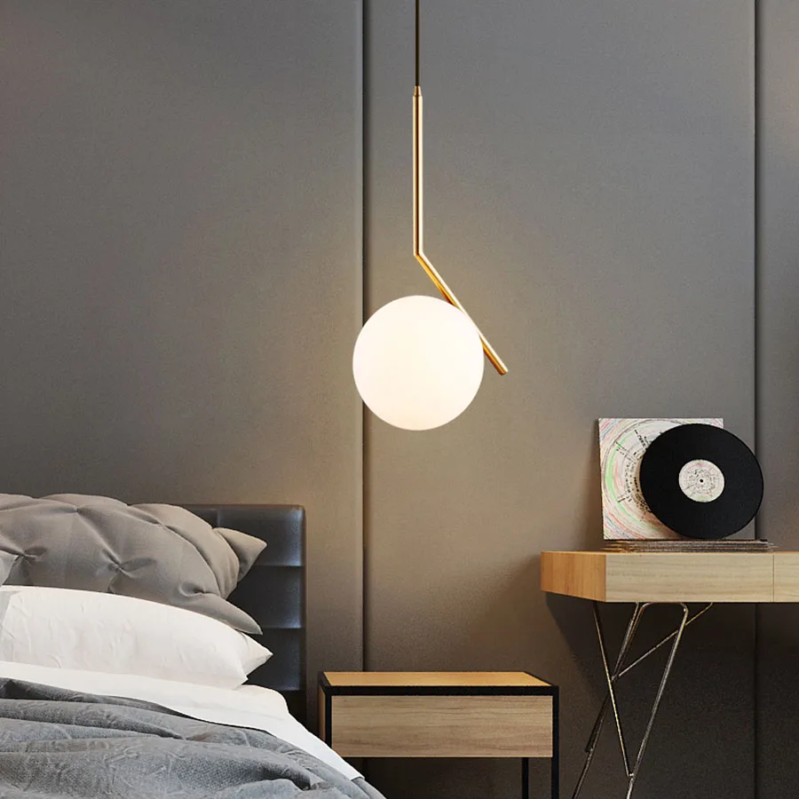 

Thrisdar Creative Art Glass Ball Pendant Light fixture Nordic Home Dining Room Bar Cafe Hotel Hanging Light Bedside Droplight