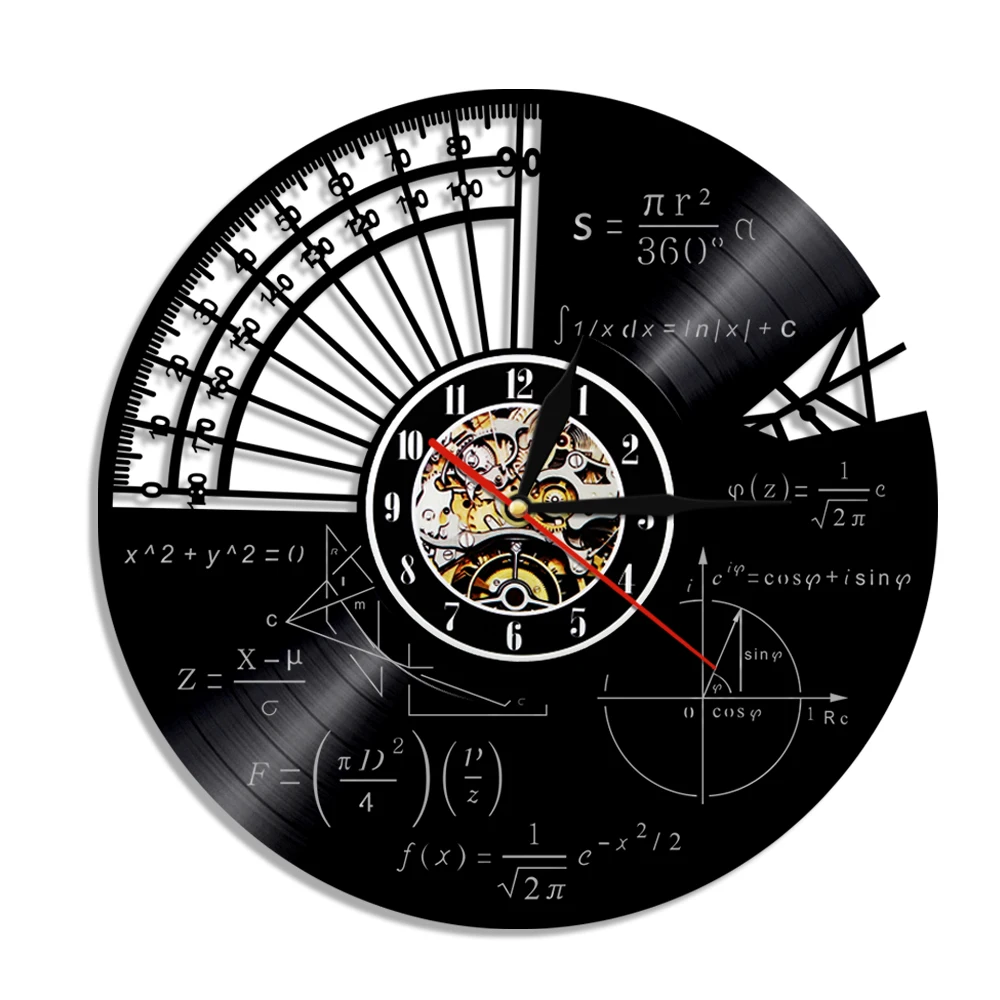 

Math Formula Science Decorative Wall Clock Modern Design Geek Graphic Equation Classroom Vinyl Record Hanging Watch Teacher Gift
