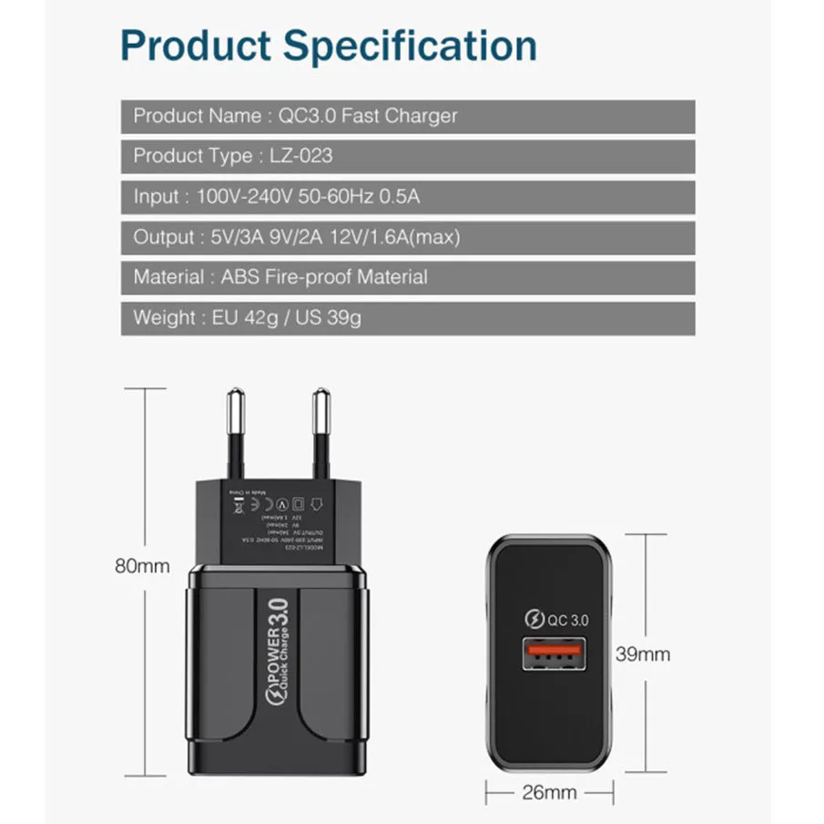 USB зарядное устройство USLION Quick Charge 3 0 EU US Plug быстрое настенное для iPhone 7 8 Samsung S7 S8 S10