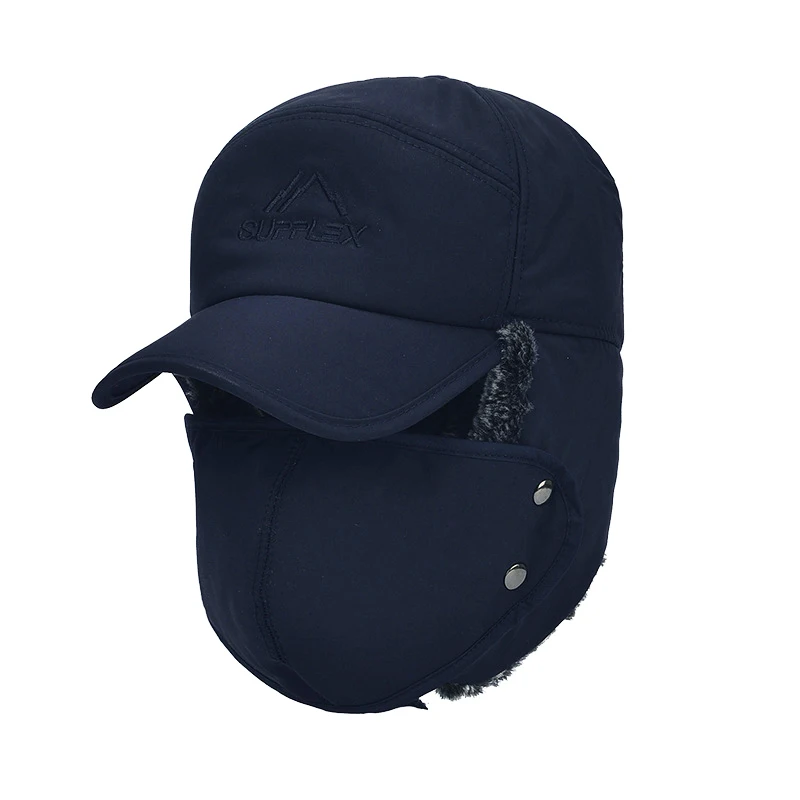 B--Navy Зимние, Осенние, модные, русские, мужские, теплые меховые шапки-бомберы, плотные, Утолщенные, шапки-ушанки, Leifeng, одноцветные, зимние шапки, теплые - Цвет: B--Navy