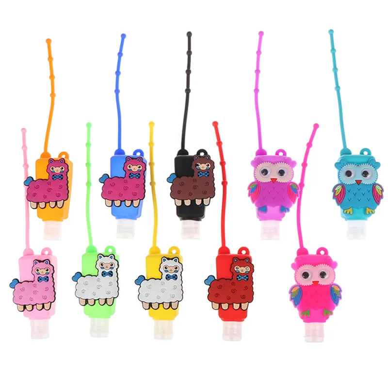 

30ml Travel Portable Safe Gel Holder Cartoon Mini Hand Sanitizer Disposable No Clean Detachable Cover with Hang Rope Silicone
