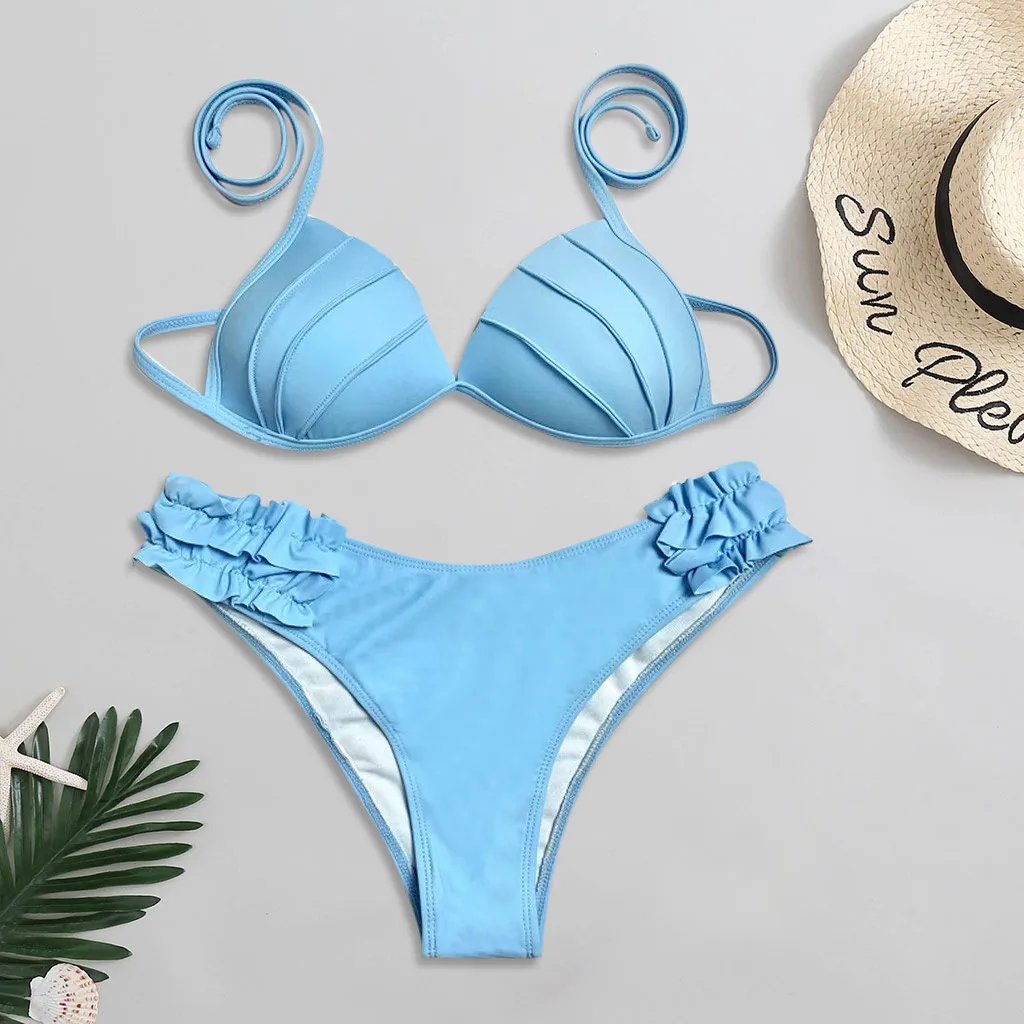 Сексуальное бикини Для женщин 2020 новые с ремешками набор пуш-ап милые пляжная