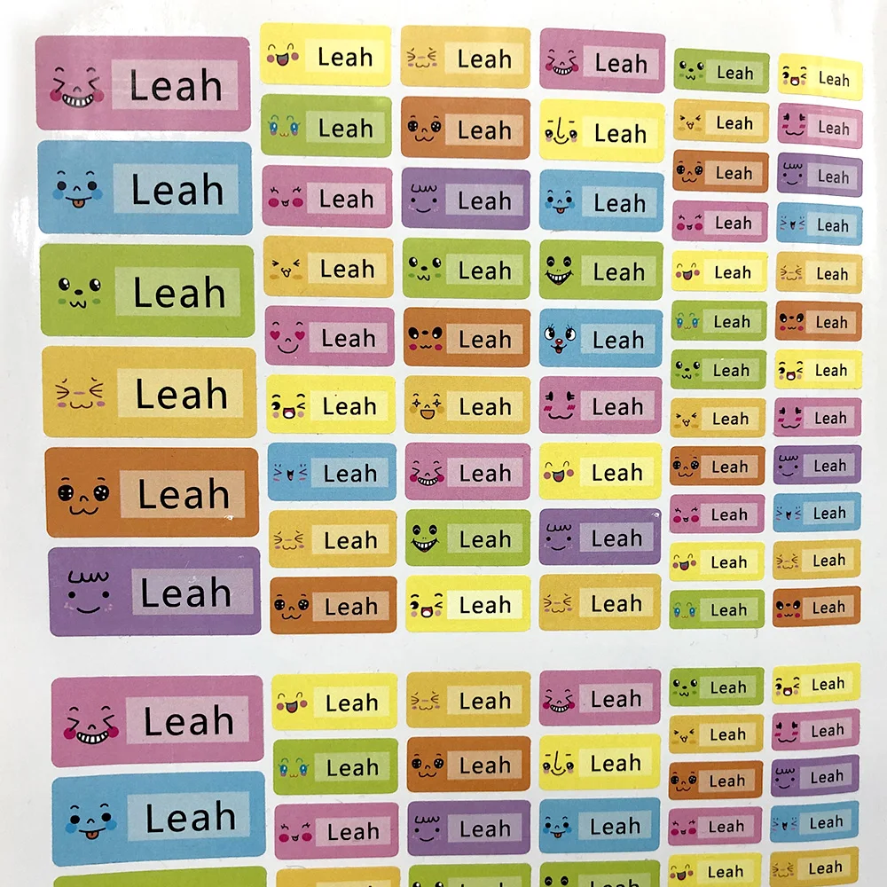 Мультфильм улыбка значок имя наклейки на заказ Дети водостойкие бирки