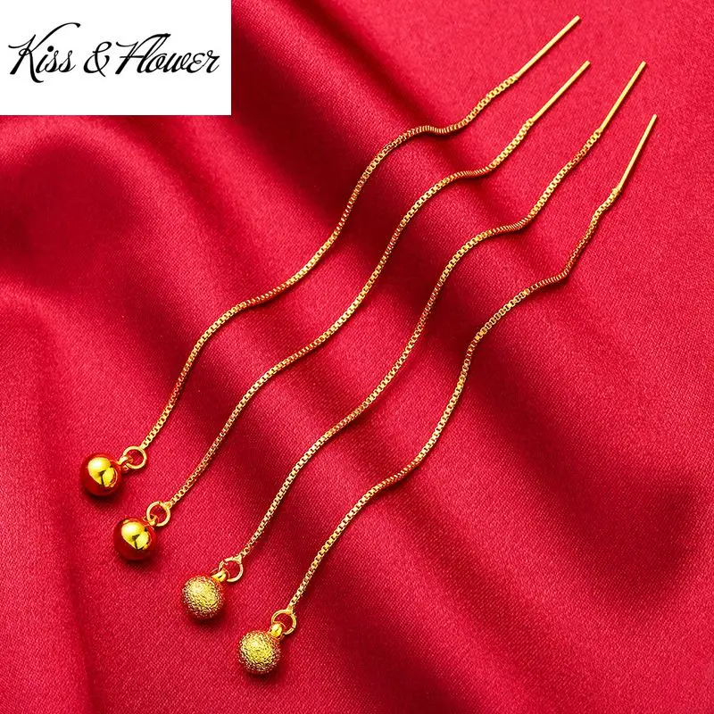 

KISS&FLOWER ER38 2022 Fine Jewelry Wholesale Fashion Woman Girl Birthday Wedding Gift Exquisite Bead 24KT Gold Earings Ear Lines