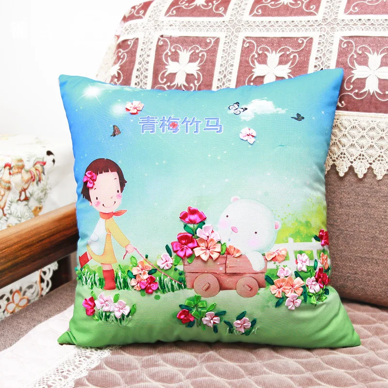 3D Набор для вышивки лентами синими и белыми ромашками чехлов подушек ручной