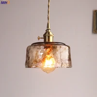 creative copper nordic pendant light led e27 amber glass lampshade hanging lamp with switch art decor home living room bedroom