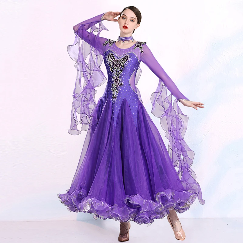 Новинка синее платье для бальной комнаты стандартный костюм бальных танцев
