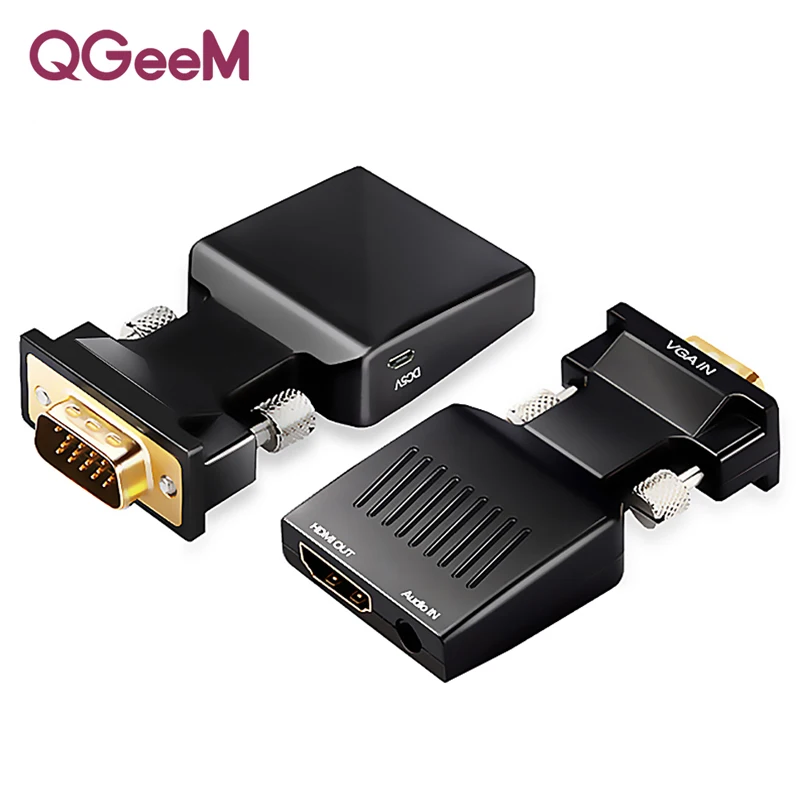 QGeeM преобразователь из VGA в HDMI с аудио Full HD VGA в HDMI адаптер с видео выходом 1080P HD для ПК ноутбука HDMI toVGA