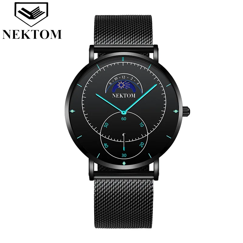 Мужские кварцевые часы роскошные спортивные наручные водонепроницаемые черные