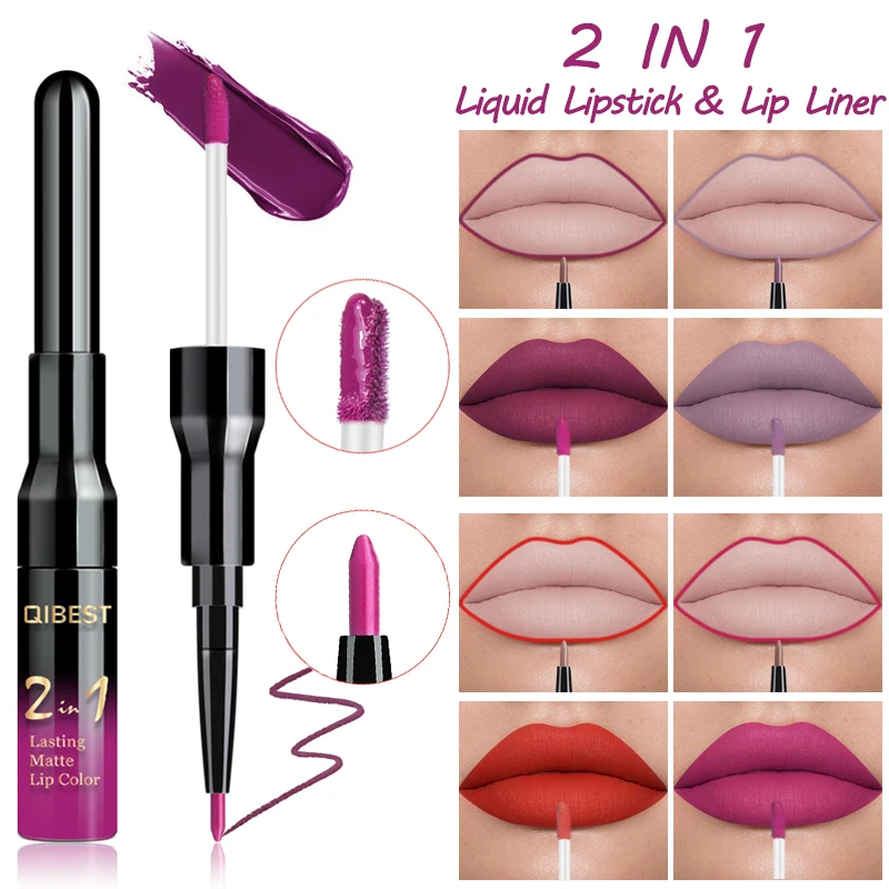 

2 in 1 Double Head Liquid Matte Lipstick Lip Gloss & Lip Liner Waterproof Nude Lipstick Set Lipgloss Mate Lip stick Pen Makeup