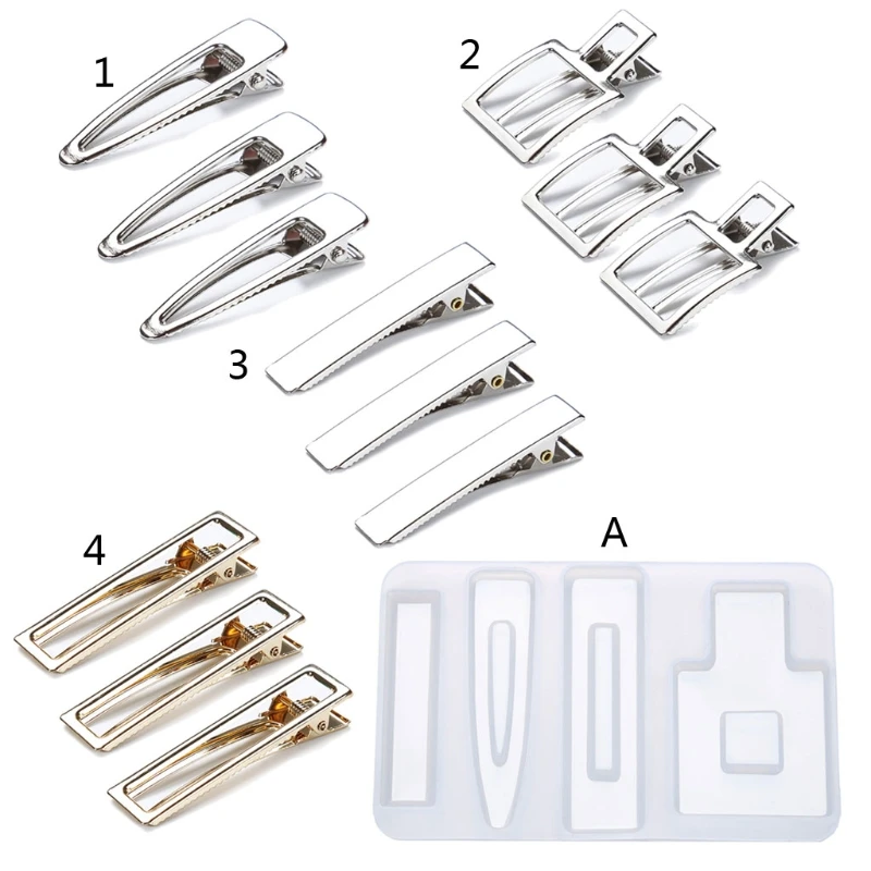 

4 Shapes Handmade Hair Clips Jewelry Resin Casting Mold Geometric Hair Clip Barrettes Silicone Mold Jewelry Making Tools