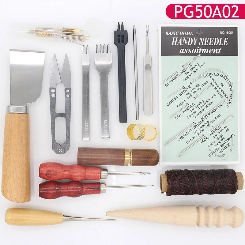 15 Pcs / Lot Leather Sewing Hand Tools Set Needle Edge Hole Punching Wax Thread Knife Scissors Awl and With or Hook|Наборы