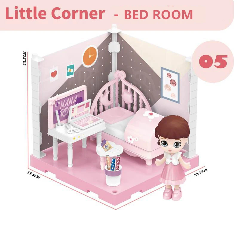Little Corner DIY Assembles toys Doll House Living Room Ice cream Kitchen Piano Bed Dressing Dining Bath Pet Christmas Boy Gril |