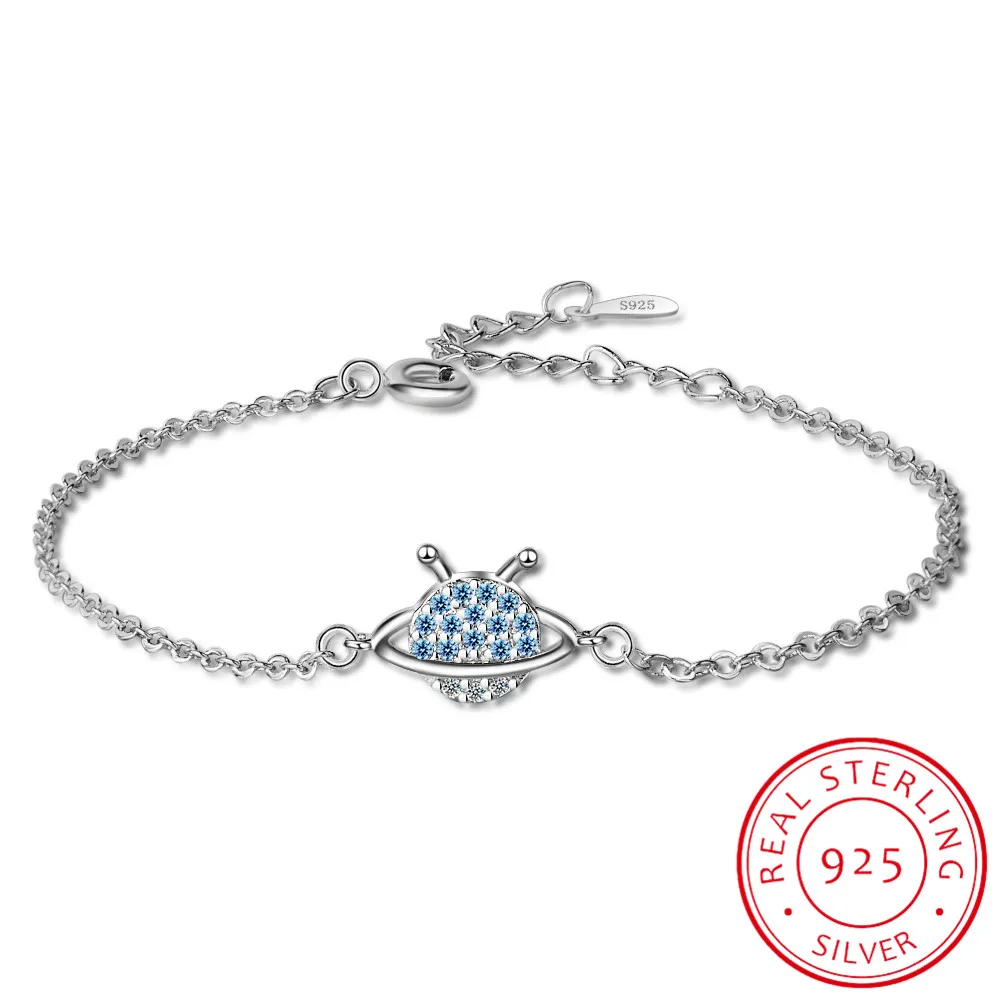 Женский браслет из стерлингового серебра 925 пробы с голубыми звездами и