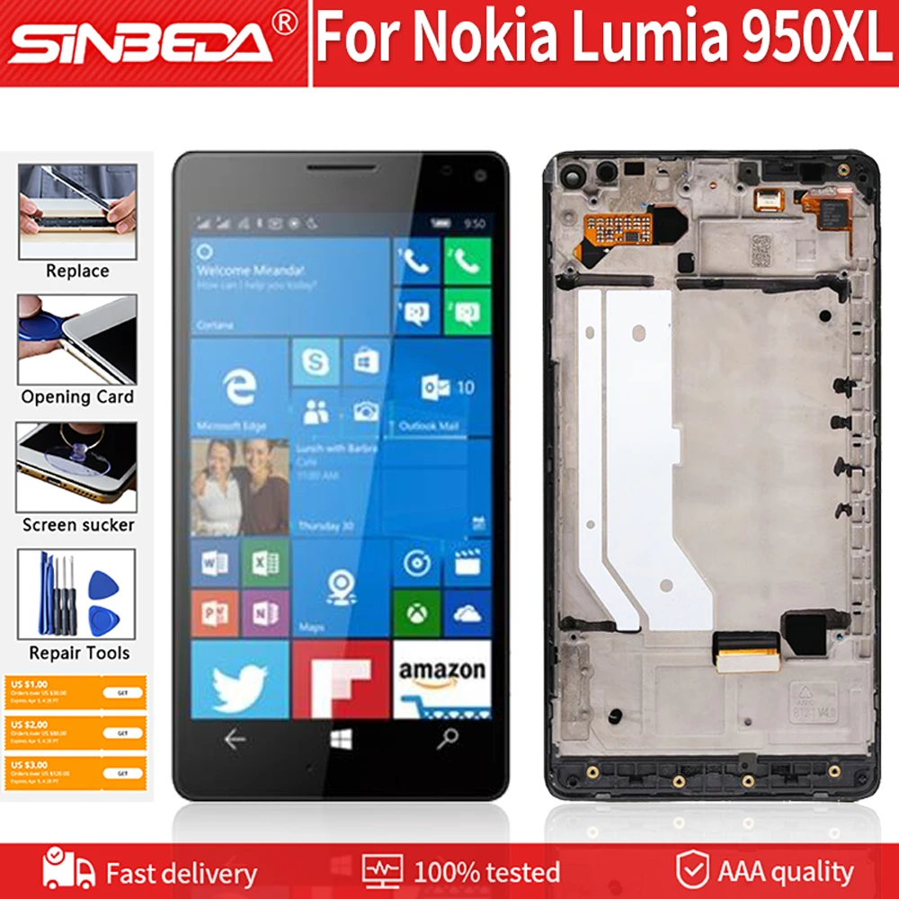 ЖК дисплей 5 7 дюйма Super AMOLED для NOKIA Microsoft Lumia 950XL сенсорный экран с рамкой сенсорная