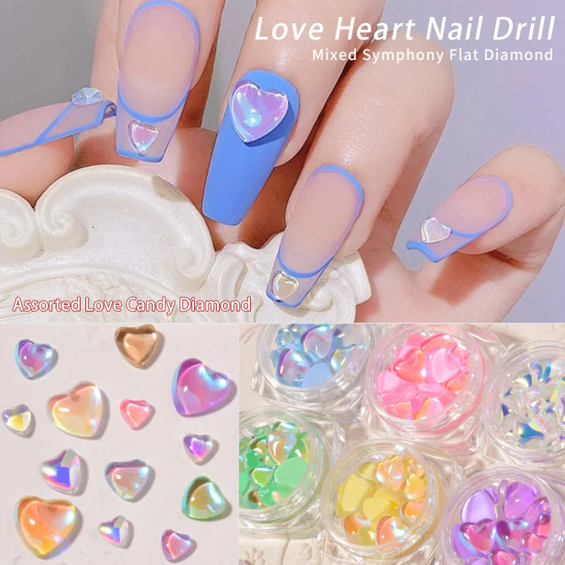 

HNUIX 20pcs size mixed Candy Love Crystal Aurora Diamond Mirage Heart Glass Symphony Shining Mocha Macaron New Nail Decoration