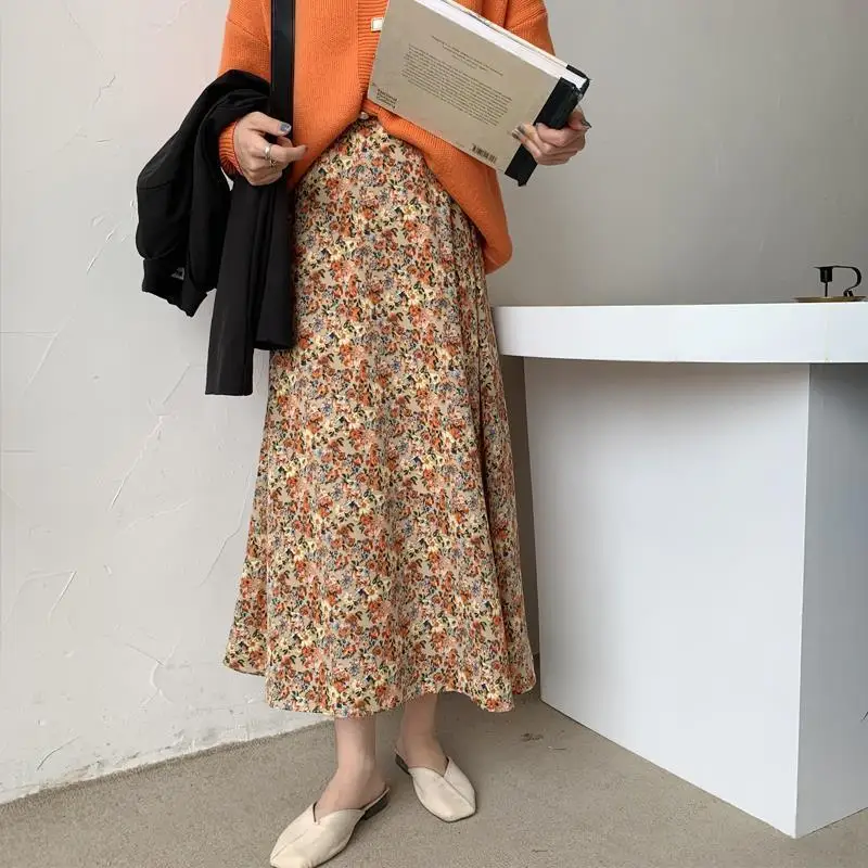 Женская шифоновая юбка средней длины трапециевидная с принтом в западном