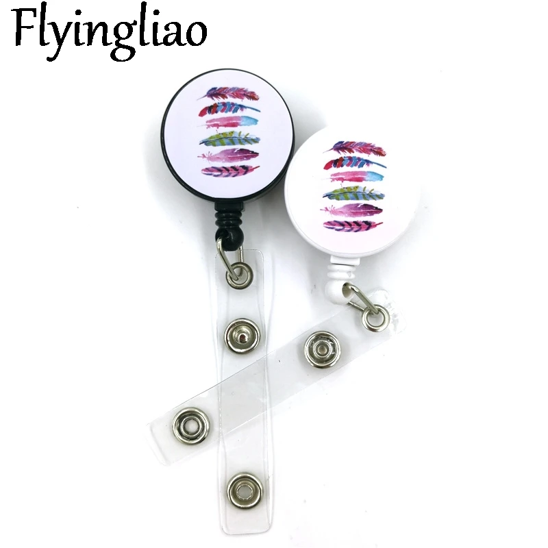 

Colorful Feathers Leaves Cartoon Cute Credit Card Holder Lanyard Women Men Kid Student Retractable Badge Reel ID Name Bus Clips