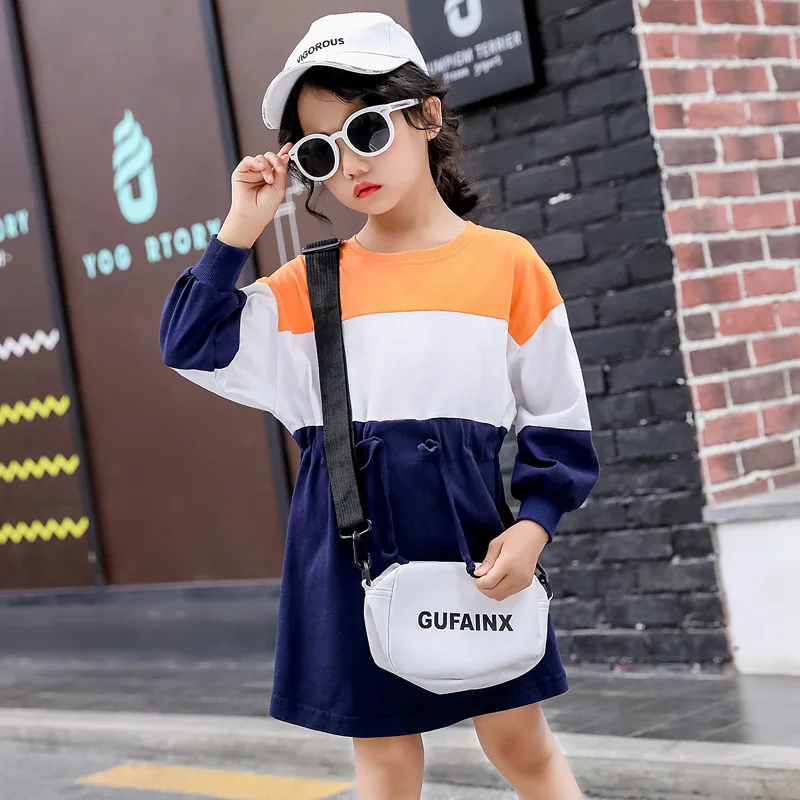 Новые весенние хлопковые платья с длинными рукавами для девочек Одежда детское