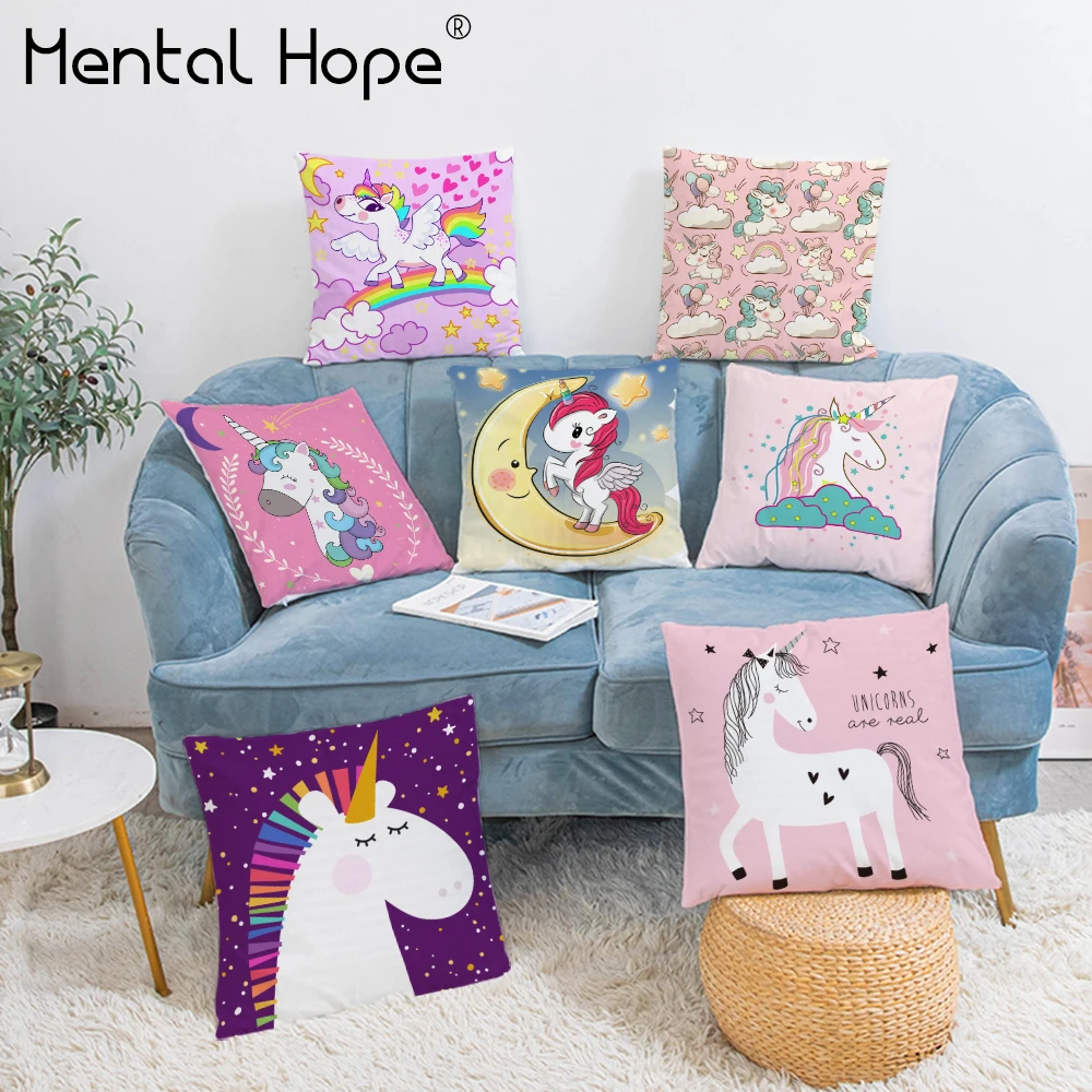 Декоративная наволочка для подушки с мультяшным единорогом плюшевая диванной