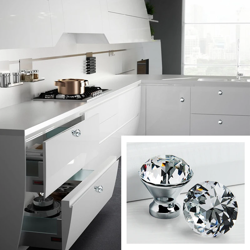 Simple Crystal Handle K9 and Knob Drawer Door Single Hole Pull Inlaid Wardrobe Pull|Ручки шкафа| |