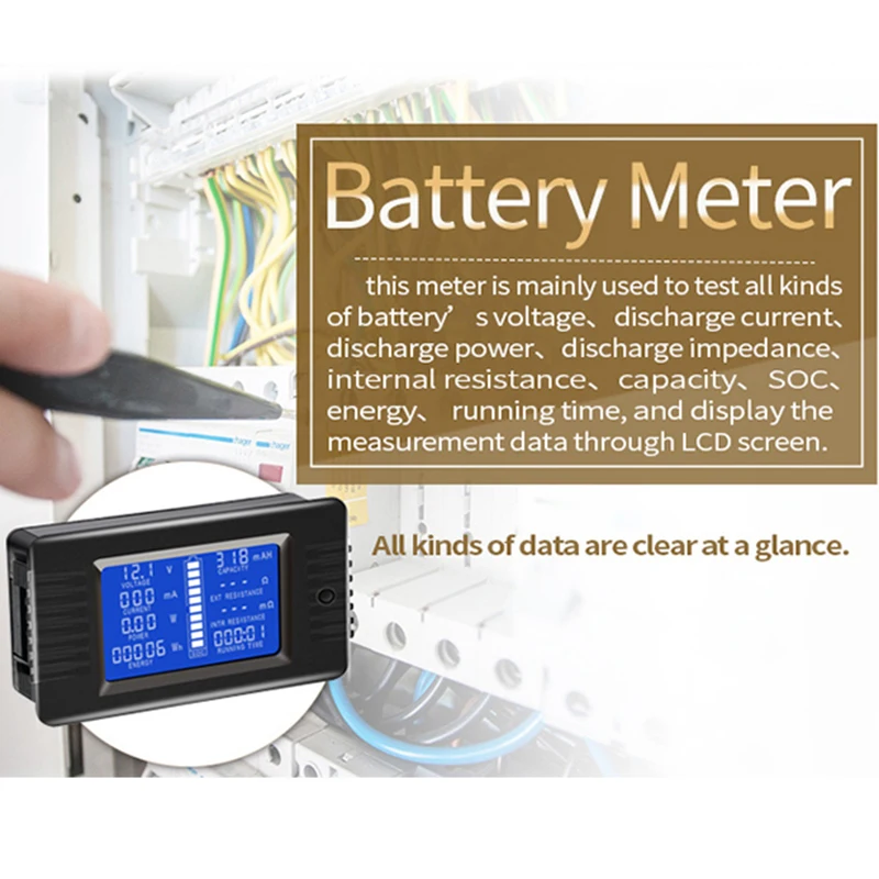 PZEM-013 0-200v 0-10A Digital Battery Tester Ammeter Voltmeter Energy Impedance Resistance Capacity Meter | Инструменты