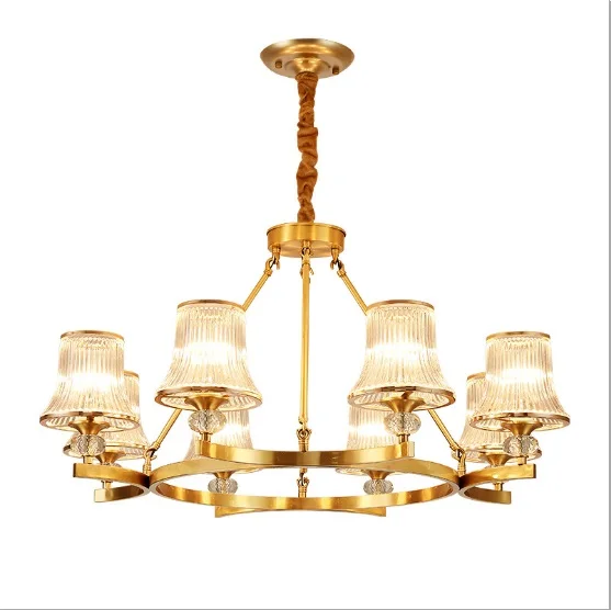 

Люстра для гостиной в американском стиле, чистая медь, освесветильник для ресторана, Роскошная лампа для гостиной, Хрустальная стеклянная л...