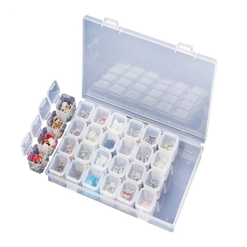 

1PC Nail Art Storage Box 28 Slots Transparent Jewelry Organizer Diamond Painting Beads Accessories Nail Art Display Container