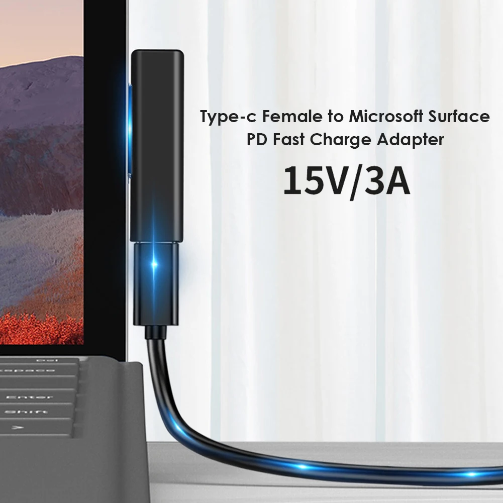 15В/3A USB C PD быстрой зарядки Подключите конвертер для Microsoft Surface Pro 3 4 5 6 Go Book на