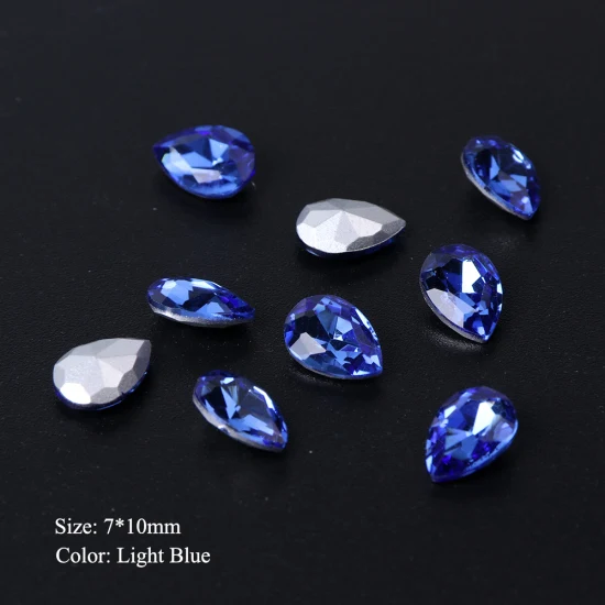 Light Blue 7x10mm 10 шт. Кристаллы Стразы для ногтей Блеск капли воды украшения для ногтей 3D стеклянный камень драгоценный камень плоская задняя сторона поддельные ювелирные изделия с алмазами TR896 - Цвет: Light Blue 7x10mm
